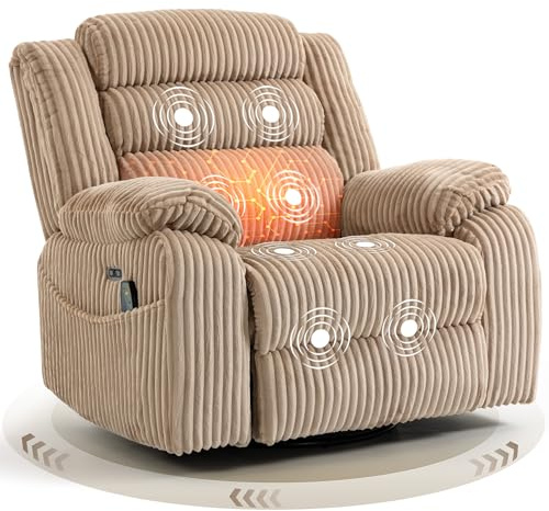 SINCRUMI Power Swivel Rocker Recliner Chair with Vibration & Heat for Adult