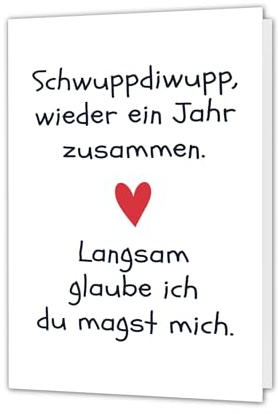 PICTALOO Lustige Karte Jahrestag & Hochzeitstag – Schwubdiwupp wieder ein Jahr zusammen – Witzige Glückwunschkarte Beziehung inkl. Umschlag für Mann & Frau – Liebeskarte 100% Made in Germany