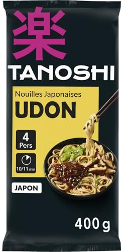 TANOSHI Nouilles Udon Japonaises, 400g, Authentiques, Souple et Fondantes, Cuisson 10-11 min, Pour Soupes et Woks, 4 Portions - Lot de 3