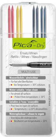 Pica Spezial Ersatzminen-Set 4020 für Dry 3030 I für fast alle Oberflächen | 8 Minen in Graphit, Rot und Gelb I wasserlöslich I für trockene, feuchte, glatte, raue und ölige Oberflächen