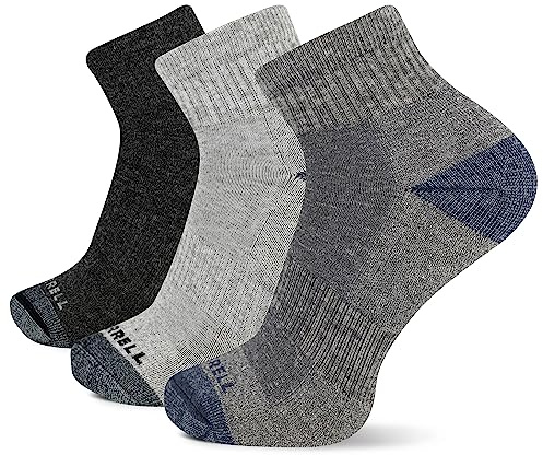 Merrell Unisex adults Men's and Women's Wool Everyday Half Cushion - Unisex 3 Pair Pack Arch Support Insulated Casual Sock, Charcoal Heather, L XL Men s 12.5-15 Women 14 US