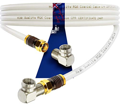 1STec 1m Male Right Angled Virgin Media Extension Cable Lead with Shielded Gold Plated F-connectors for Digital TV V6 TiVo Set Top Box or Vivid Fibre Super Hub Broadband Modems (1 Metre White)