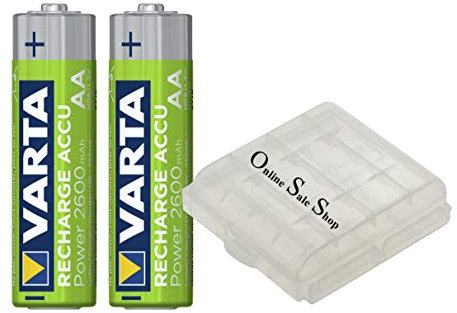 2 batterie Varta AA da 2600 mAh, ricarica rapida, senza effetto memoria, con scatola per batterie OSS.
