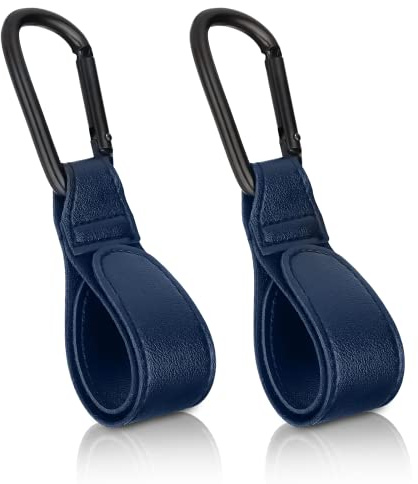 Lot de 2 clips de crochet de poussette, crochets de poussette, crochets de poussette en cuir, crochets de poussette pour sacs, sac à dos (bleu)