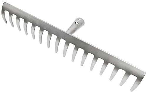 Garten Gerät Harke Rasen Boden Erde Rechen 16 Zinken Stahl Silber Gartenrechen 40,5 cm ohne Stiel