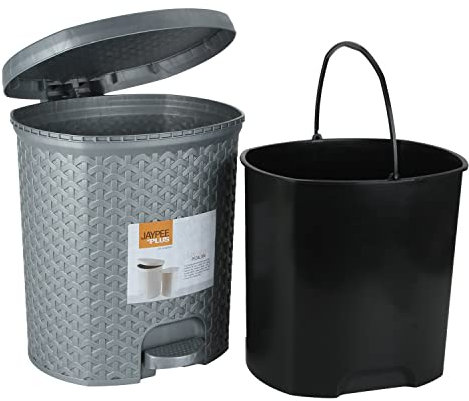 M1SS 7L Litre Grey Rattan Style Pedal Bin with Plastic Inner Trash Bucket Dispose All Waste Flip Top And Flip Down with Pedal Button Trash Can Rubbish Bin For Kitchen and Bathroom ‎28 x 24 x 32cm