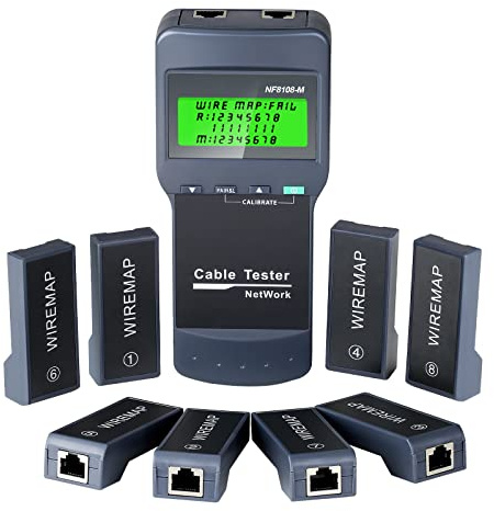 Network Cable Tester RJ45 - VXSCAN Network LAN Phone Length Cable Tester Meter for Cat5, Cat6, 5e, 6e Location of Break, Length Measurement, Continuity Testing Tool with 8 Remote Units