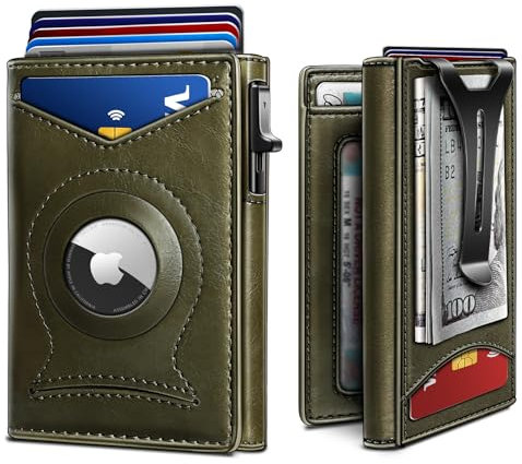 BULLIANT Geldbörse mit Geldscheinklammer, schlankes Design, Kreditkartenhalter, Airtag und Standardgebrauch, 9 Karten, Metalletui in magnetischer Klappschale, Olive3920, Einheitsgröße, Minimalistisch