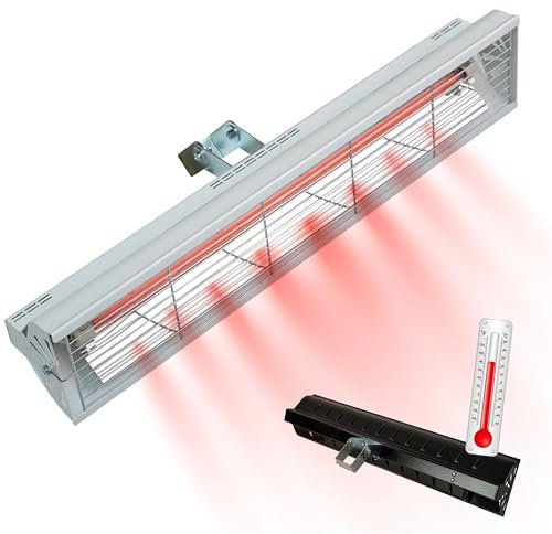 Syner Progetti Lampada Riscaldante S LBL a staffa, Stufa elettrica per esterni coperti, Riscaldamento a infrarossi, Orientamento inclinabile, Superficie riscaldabile fino a 7mq (1300 W, Bianco)