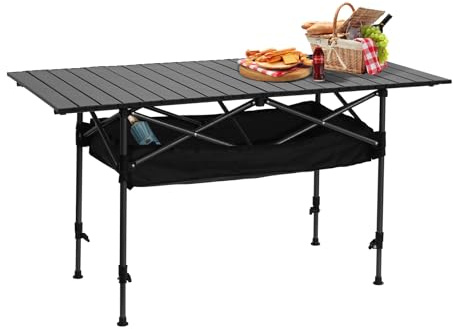 Vinteky Campingtisch faltbar Höhenverstellbar Klapptisch Höhenverstellbarer Falttisch mit aufrollbarer Tischplatte (118x55.5cm) & Tragetasche; belastbar bis 50kg