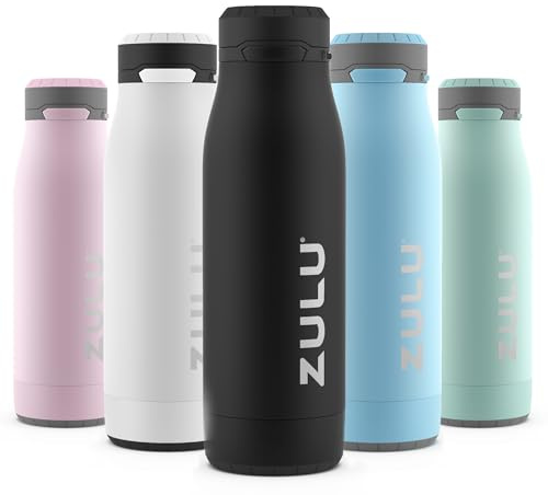 Zulu Ace 18oz Vacuum Insulated Stainless Steel Water Bottle with Chug Spout, Leak-Proof Locking Lid and Removable Base for School, Backpack, Sports, Gym, Travel, Black