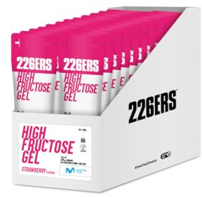 226ERS High Fructose Gel, Gel Energético Deportivo, Fresa 24 x 80g | 55g hidratos multitransportables de alta absorción, maltodextrina y fructosa 1:0.8, sin gluten, sin lactosa, vegano