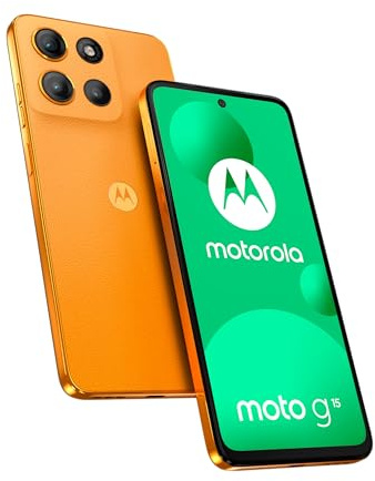 Motorola Moto g15 128 Go, Smartphone debloqué, écran 6,72, Appareil Photo 50 MP, Batterie Haute capacité 5200 mAh, Orange Mandarine, Coque de Protection et câble USB C Inclus