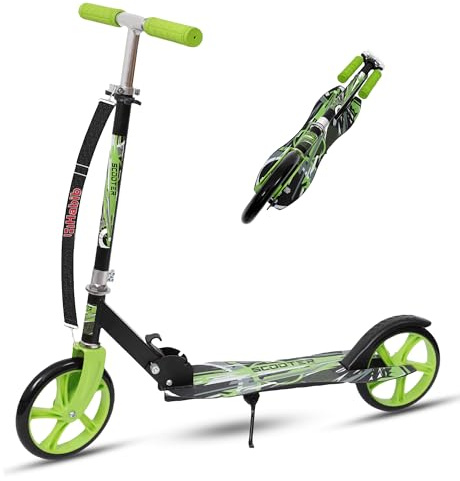 Habib Kickroller Kinderroller – Klappbar, 4-Stufig Höhenverstellbar, XXL Räder, bis 80kg Belastbar, Tretroller Kickscooter Cityroller für Groß und Klein - Grün