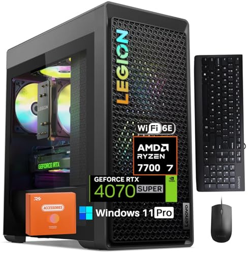 Lenovo Legion T5 Gen 8 Gaming Tower Desktop PC, AMD Ryzen 7700(Beat i9), NVIDIA RTX 4070 Super 12GB GDDR6X, 32 GB DDR5, 1 TB SSD, WiFi 6E, BT5.3, Windows 11 Pro, KB & Mouse Set