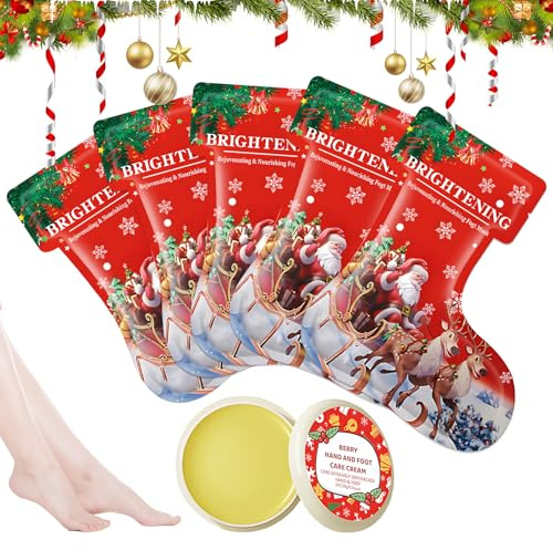 Maschera Piedi Esfoliante, Maschera Piedi Idratante di Natale, Foot Peel Mask, 5 Pezzi Maschera Piedi+Crema Piedi, Rendendo la Pelle più Liscia, Set Regalo Natale per Famiglia, Gli Amici o Stesso
