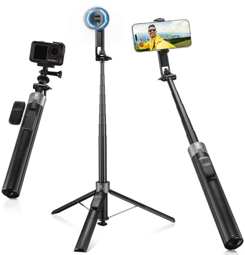 K&F CONCEPT Popod 3-in-1 Selfie Stick Magsafe mit Clip, Handy stativ mit fernauslöser, um 360° drehbares magsafe Tripod, kompatibel mit iPhone/Samsung/Android Handys & DJI/Insta Sportkamera(Schwarz)