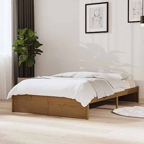 Ordellia Massiv träsäng, honungsbrun, 120 x 190 cm, furu sängram med plywoodpinnar, robust plattformssäng för sovrumsmöbler, 4 fot liten dubbel