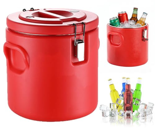 Insulated Soup Container 304 Stainless Steel Insulated Ice Bucket Commercial Food Warmer,Portable 10L Large Insulation Barrel Cooler for Hot or Cold Food & Coffee,Juice,Water,Cold Milk
