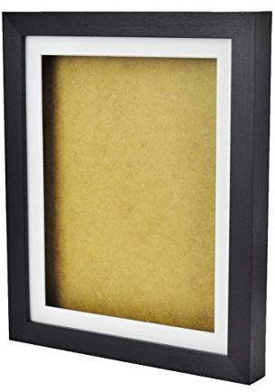 Svart A5 trä 3D-effekt djup låda ram med vit montering och glas framsida för skivor, minnen, foton och konstverk