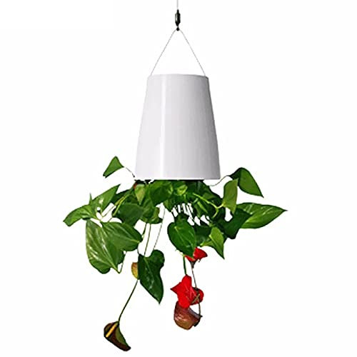 WLICWEI Upside-Down Planter Hanging Flower Pot,Self Watering Planter,Indoor Outdoor Orchid Plant Pots,Plastic Hanging Planter for Balcony Garden Home Decor-White 9.5x13cm(4x5inch)