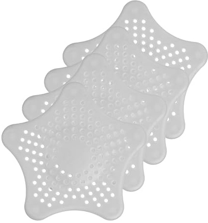 Universell avloppssil, 4 delar, i grått, av TPR, 155 x 135 mm, med 5 sugkoppar för fastsättning, för avlopp upp till Ø 90 mm, avloppssil för diskbänk, hårsil för diskbänk, badkarsfilter