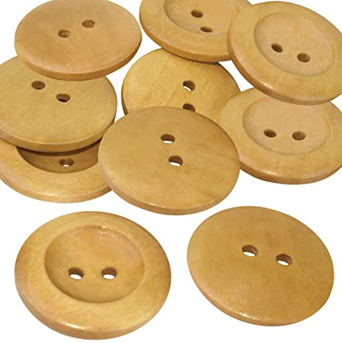 AERZETIX - C56547 - Juego de 10 Botones de coser redondos en madera barnizada Ø30x5.5mm con 2 agujeros - color natural - apertura 3mm - artesanía mercería/costura a mano/decoración de ropa