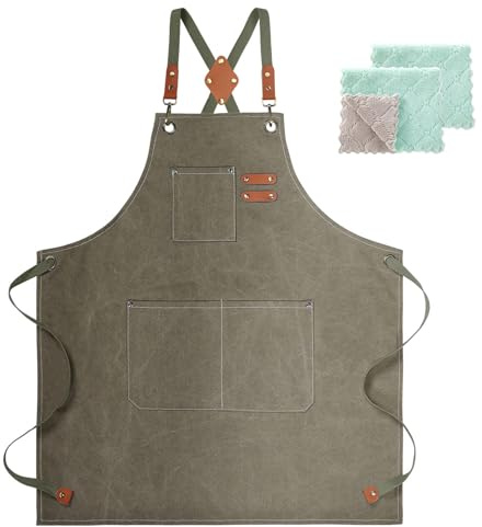 ZOMAO Cotton Canvas Cross Back Apron for Men and Women,Chef Apron With Adjustable Strap and Large Pockets,Kitchen Cooking Baking Bib Heavy Duty Work Apron