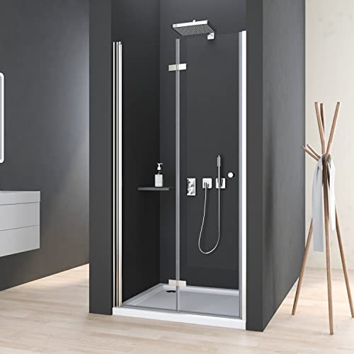 Falttür Duschtür 120cm Rahmenlos Duschabtrennung 180° Schwingtür Duschkabine 6mm ESG Sicherheitsglas Nischentür Nische Dusche Höhe 185cm
