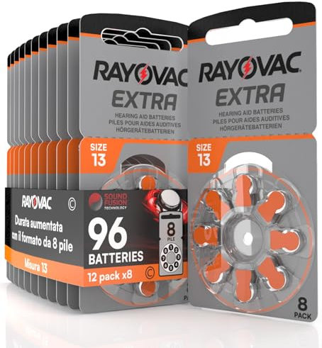 96 Pila para Audífonos Rayovac Extra 13. 12 Pack de 8 Unidades Baterías de Audífono