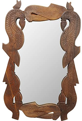 Kare Design Wandspiegel Bracket, Braun, Rechteckiger Spiegel für Schlafzimmer, Flur, Wohnzimmer oder Garderobe, Recyceltes Holz, Handgearbeitet, Unikat, 172x110cm (H/B)