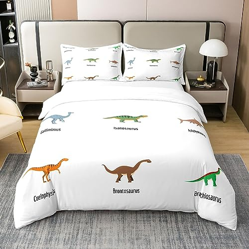 Homewish Dino, set di biancheria da letto con copripiumino e 2 federe, 100% cotone, per letto king size, con dinosauri antichi, decorazione per la stanza dei ragazzi