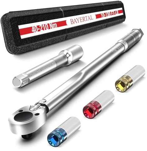 BAYERTAL® Drehmomentschlüssel 1/2 Zoll 40-210Nm für Auto, Lkw & Motorrad - Set 17, 19, 21mm & 125mm Verlängerungsstange - Souveräne Präzisions Reifenwechsel - Erstklassige Premium Radmutternschlüssel