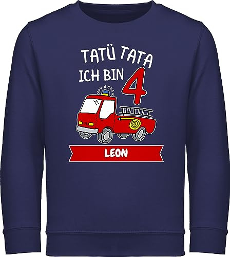 Geschenk mit Namen personalisiert by Shirtracer - Sweater Kinder Sweatshirt Jungen Mädchen Pullover - 4. Geburtstag - Tatü Tata Ich Bin 4 - Tatütata ich werde 4 Feuerwehrauto ist da