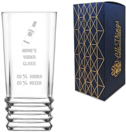 Personalised Engraved Funny Novelty Vodka Elegan Hiball Tumbler Glass with 'Name's Vodka Glass and Mixer' Design, Customise with Any Name Mixer and Vodka Percentage, Gift Box Included, Laser Engraved