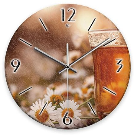 Kreative Feder Wanduhr „Kamille“ aus Stein (Keramik) in Schiefer-Optik; Durchmesser 30cm; mit leisem Uhrwerk (Kamille, leises Quarzuhrwerk)