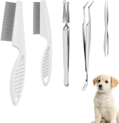 VEINARDYL 6-teiliges Zeckenentfernungswerkzeug-Set für Haustiere, 3 Edelstahl-Zeckenpinzetten mit Aufbewahrungstasche und 2 Zeckenkamm-Pflegewerkzeuge für Katzen und Hunde, sichere Zeckenkontrolle zum