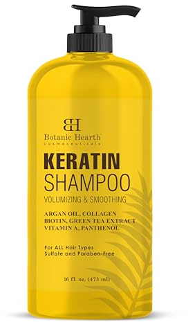 Botanic Hearth Keratin Shampoo | with Argan Oil, Collagen & Biotin | Best for Dry Damaged, Fizzy & Color Treated Hair | Hair Thickening & Sulfate free | 16 Fl Oz (473 ml)