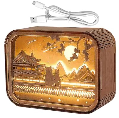 Luz nocturna rompecabezas, lámpara de mesita de noche rompecabezas de madera - Decoración de la lámpara de mesita de noche de madera tallada,Rompecabezas de madera estética artística Luz nocturna para