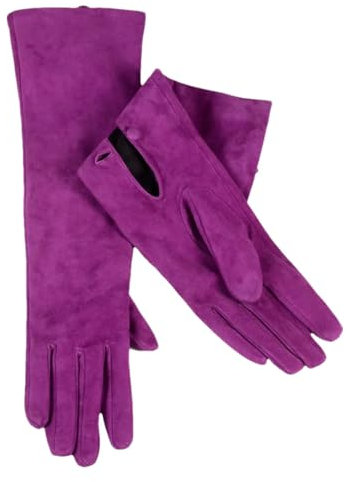 Opernhandschuhe für Damen, Wildleder, Frühling, Europa und Amerika, echtes Leder, dünne Handgelenkknöpfe, lange Handschuhe, Lila, Größe L