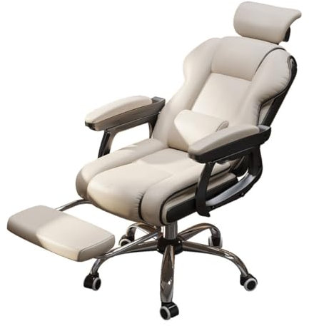 Ergonomischer Chefsessel aus Leder mit verstellbarem Höhendrehgelenk und Rädern, Schaukelsessel mit Rückenstütze und Latexkissen, Arbeitsstuhl für Erwachsene beim Spielen oder Arbeiten zu Hause