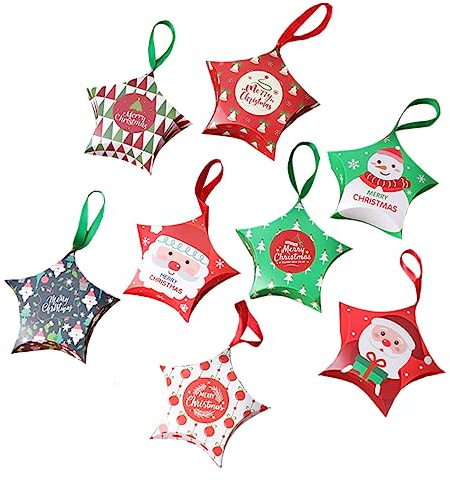 FOMIYES Papiergeformte Stern-geschenkbüchsen für Weihnachten mit Farbdruck für Süßigkeiten und Kleine Gastgeschenke Einfach zu Falten und Aufzustellen Rot Grün