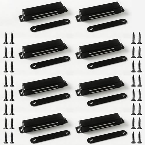 Chiusura magnetica per armadietto, chiusura magnetica, 8 calamite da porta, 40 kg, in acciaio inox, per porte di armadi, mobili da cucina e armadi (nero)