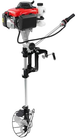 4-Takt Außenbordmotor Benzinmotor,4PS 53.2cc mit Luftgekühlt Außenborder mit 6800rpm Schubkraft 350kg & 480g/h Kraftstoffverbrauch,Heavy Duty Boot Motor für 2.3-4m Schlauchboot Angelboot Segelboot