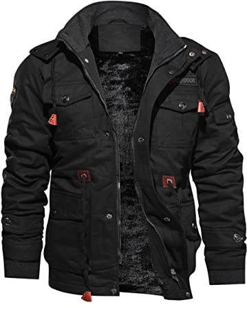 TACVASEN Mens Winter Jacket Fleece Warm Jackets Winter Coats for Men Military Work Coat with Hooded Black XL