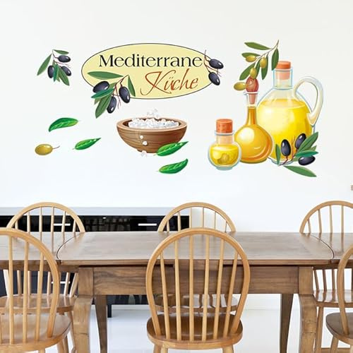 Wandtattoo Küche Mediterran Oliven, Küchentattoo Aufkleber Set / 150x57cm