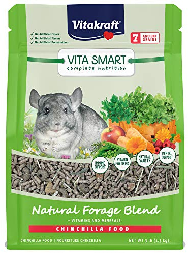 Vitakraft Vita Smart Chinchilla Food - 3 lb Resealable Bag - High-Fiber Timothy Hay First Ingredient with Vitamins Minerals Probiotics - Foraging Mix for Digestive, Dental and Immune Support