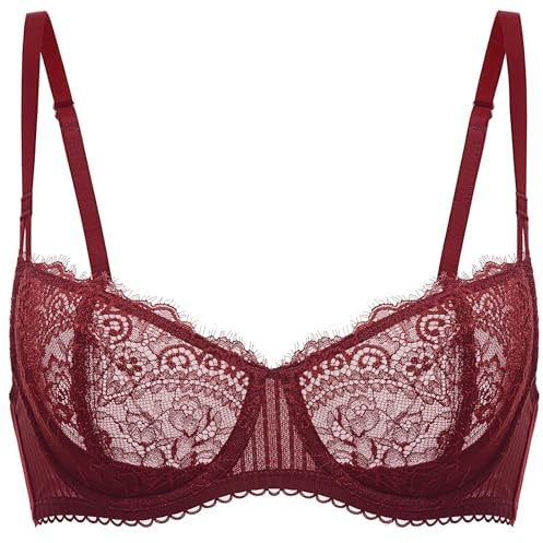 DOBREVA Kvinnors Dirndl Bra Push Up Balkong Spets Bra Stora Storlekar Sexig Mjuk Transparent Mörkröd 80D