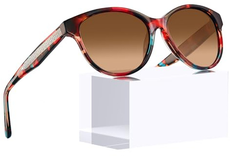 Carfia Rétro Lunettes de Soleil Femme Polarisées Cat.3 Protection UV400 Motif Gravé Monture en Acétate pour Voyager