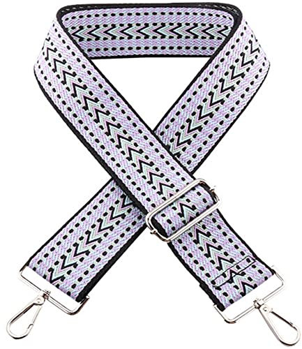 Kiwochy Verstellbarer Taschengurt Trageriemen Umhängegurt Breit Schulterriemen Breite 2 Zoll Karabiner in Silber Taschen Ersatz Schultergurt für Handtaschen Schulterriemen (Schwarzer Rand-Lila-Blau)